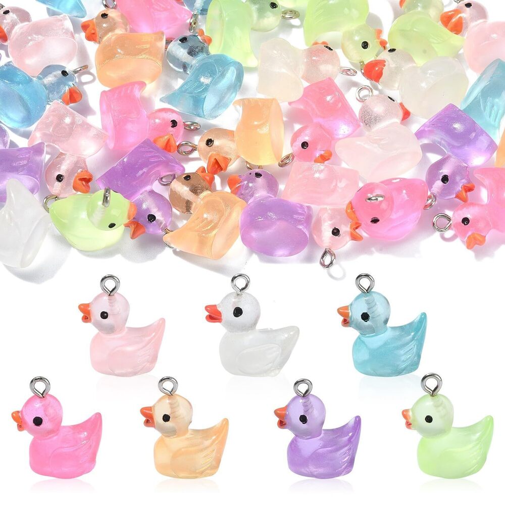 7908 35pcs 7 Styles Luminous Resin Duck Charms - Small Duck Shape, Colorful